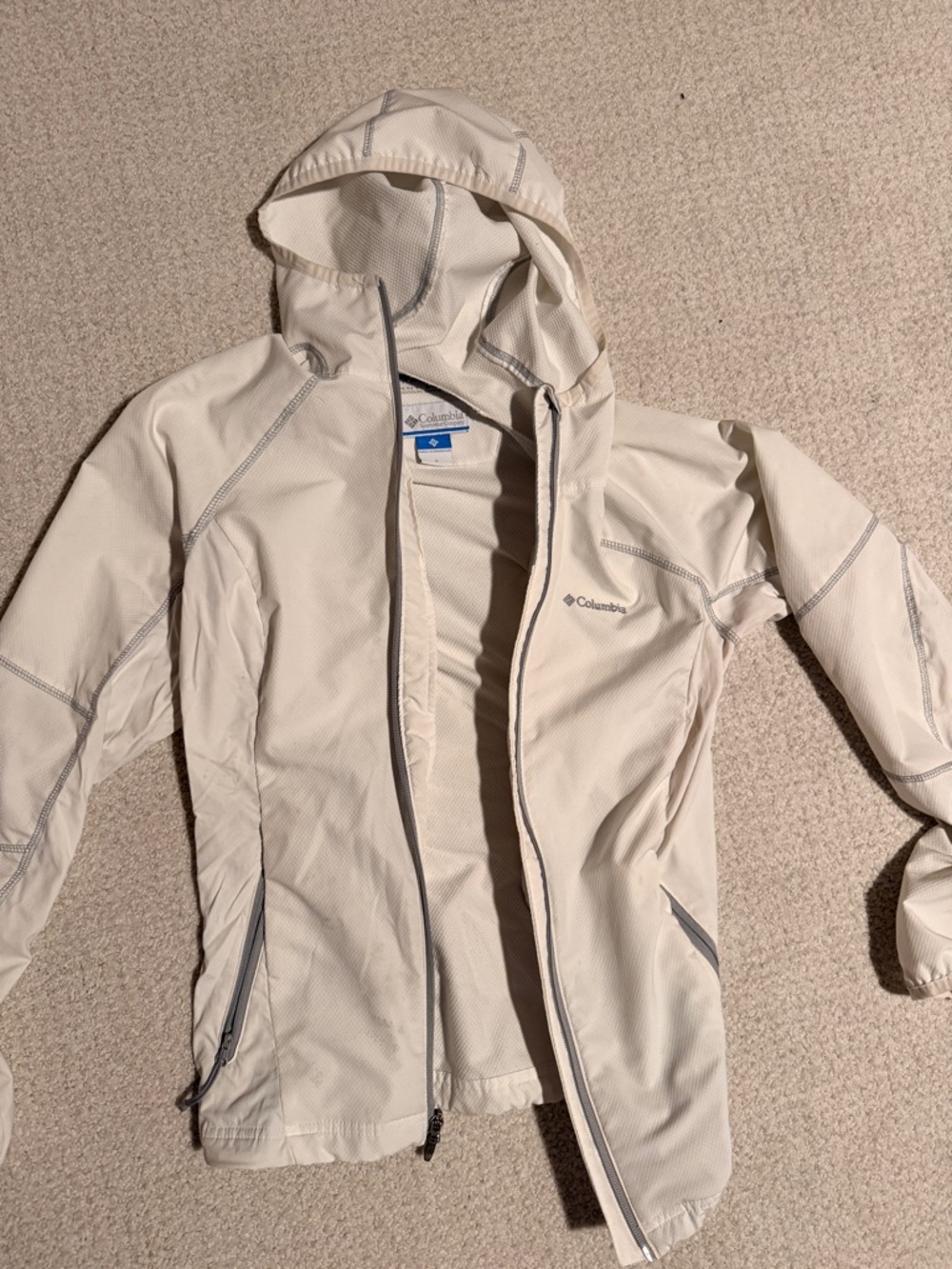 Columbia Cream Hooded Lightweight Jacket with Gray Trim